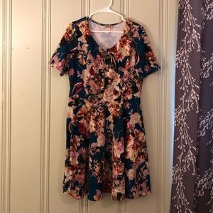 Floral Skater Dress Tie Bodice Plus Size 2X
